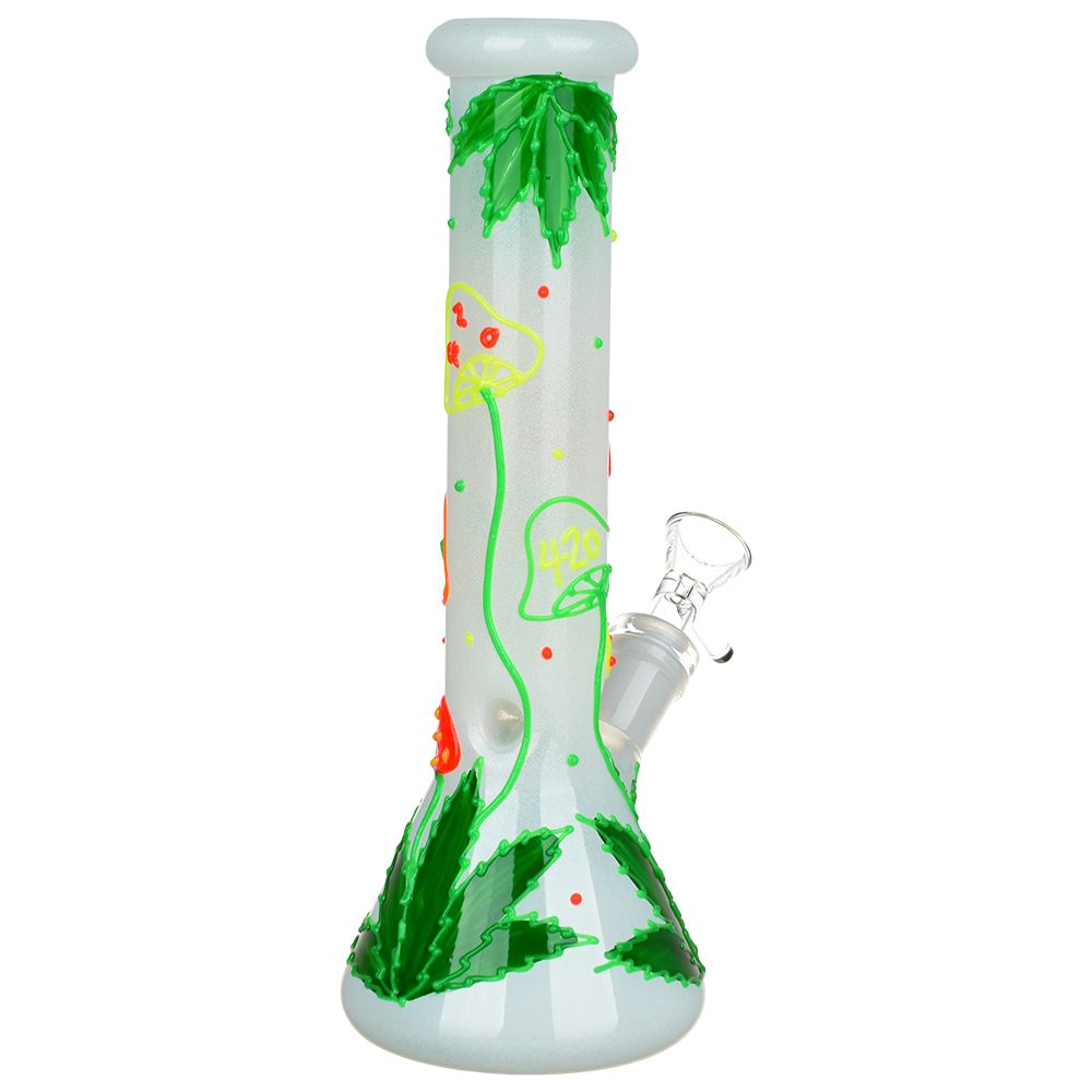 420 Leafy Shroom Glow Beaker Bong | Back View