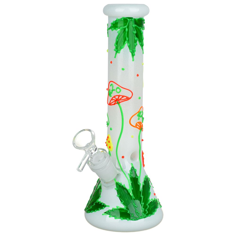 420 Leafy Shroom Glow Beaker Bong | Front View