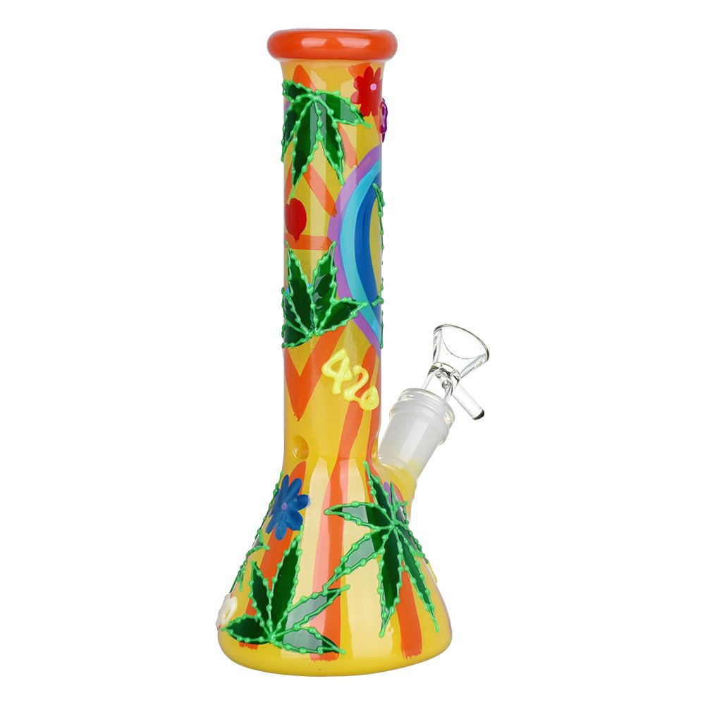 420 Leafy Sunburst Glow Beaker Bong | Back View