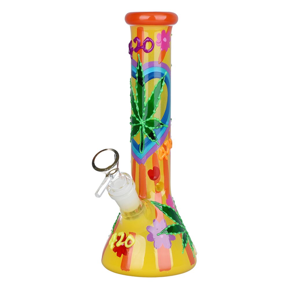 420 Leafy Sunburst Glow Beaker Bong | Front View