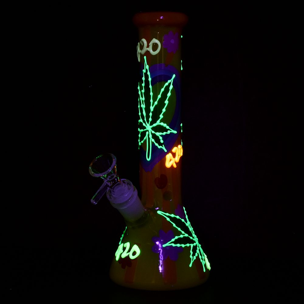 420 Leafy Sunburst Glow Beaker Bong | Glow In The Dark