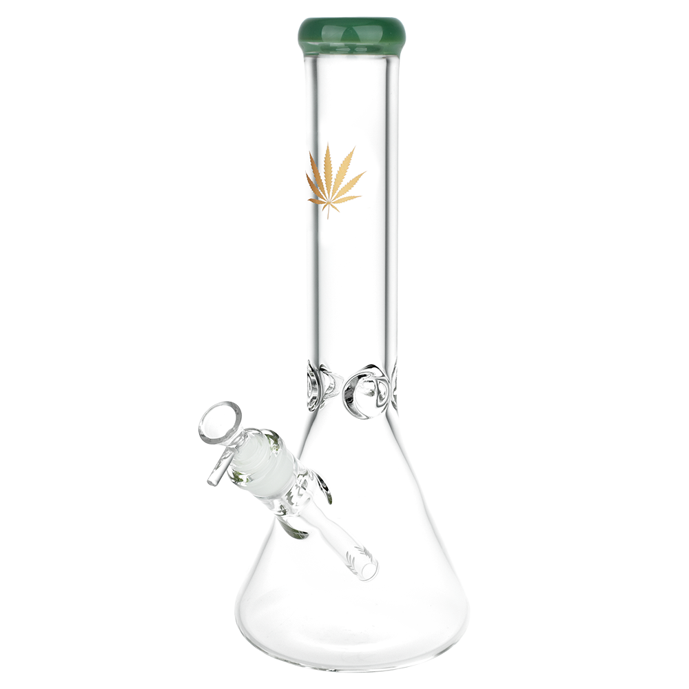 Classic Glass Gold Leaf Beaker Bong | Large | Green
