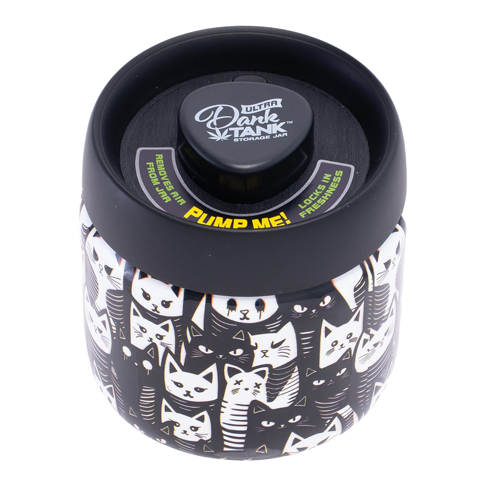 Dank Tank Vacuum Glass Jar | Black & White Cats | Front View