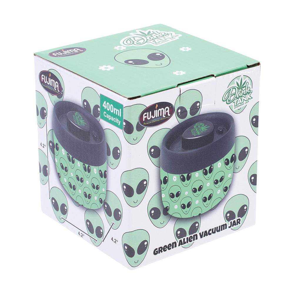 Dank Tank Vacuum Glass Jar | Green Alien | Packaging