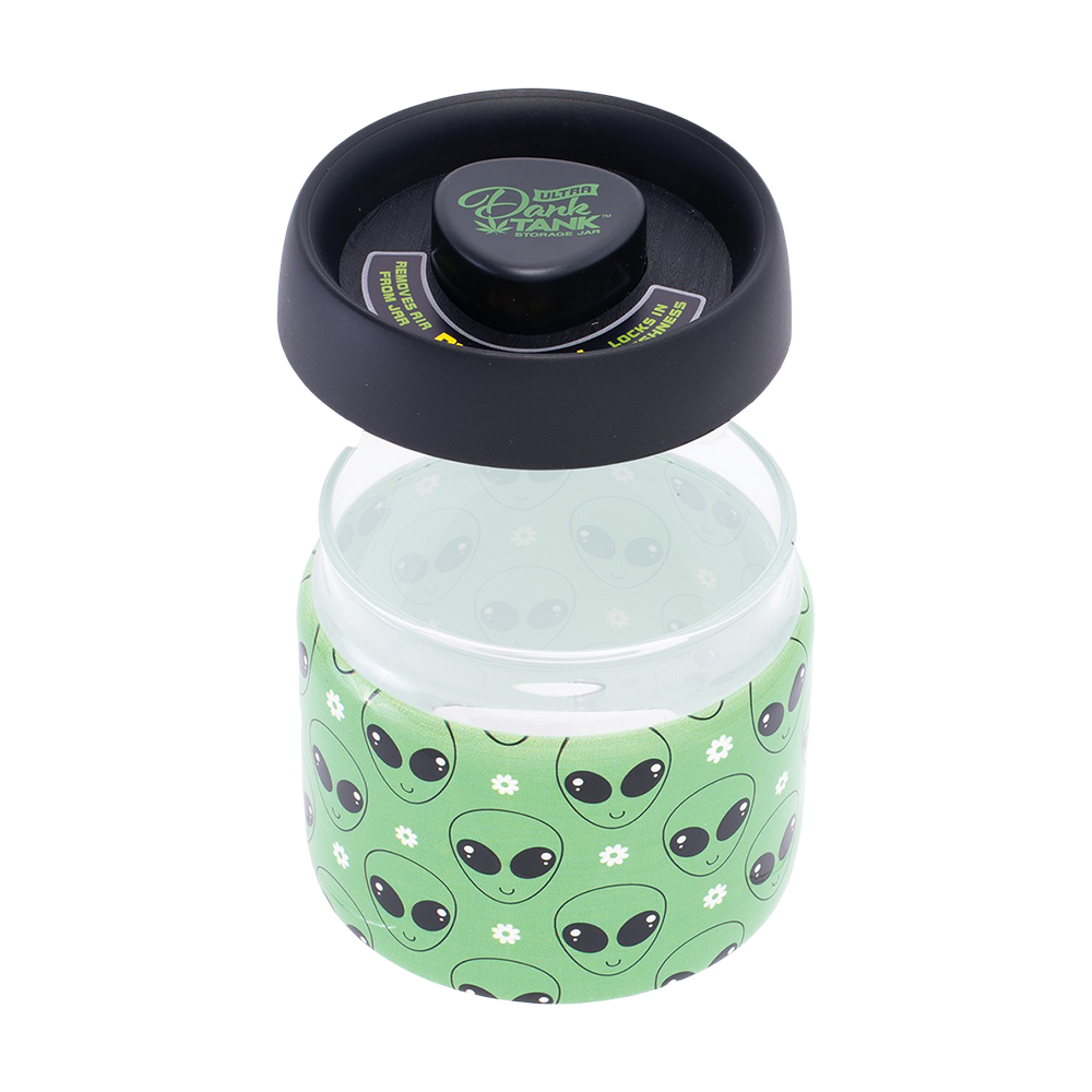 Dank Tank Vacuum Glass Jar | Green Alien | Open View