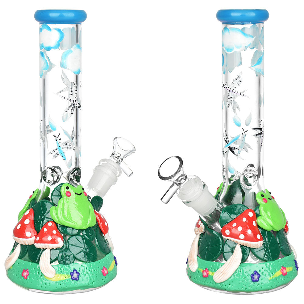 Froggy Fungi Beaker Bong | Green Frog & Red Mushrooms
