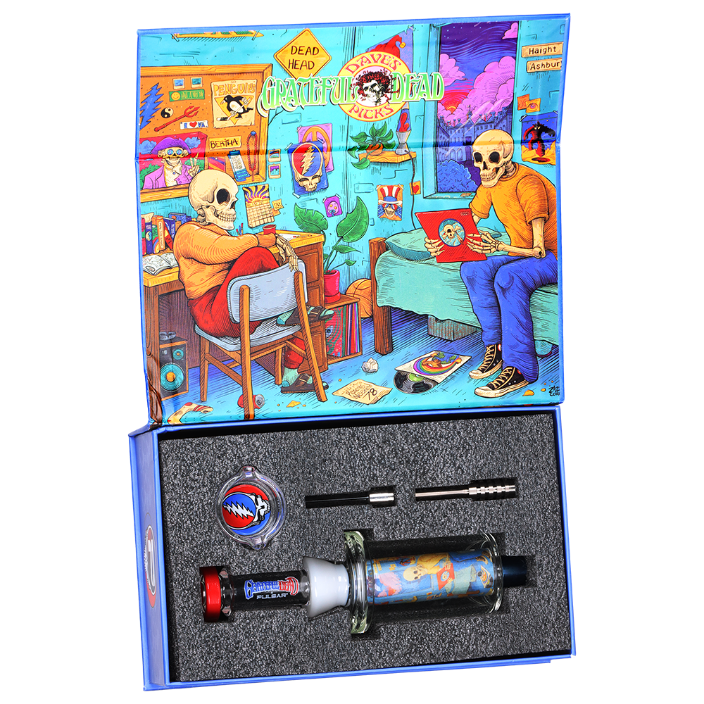 Grateful Dead x Pulsar Inside Print Vapor Vessel & Dab Dish | Deadhead Dorm | Packaging Open View