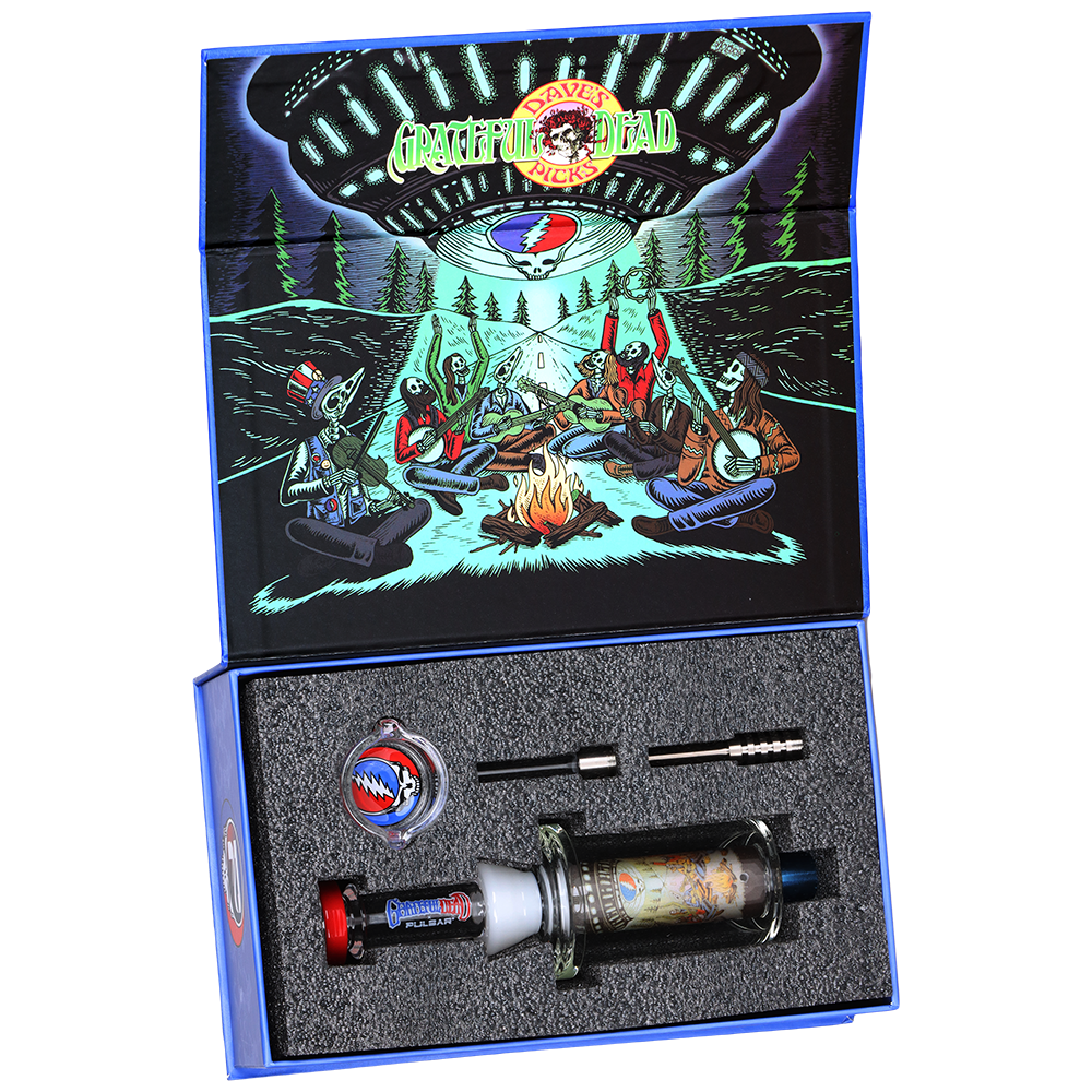 Grateful Dead x Pulsar Inside Print Vapor Vessel & Dab Dish | UFO Jam | Packaging Open View