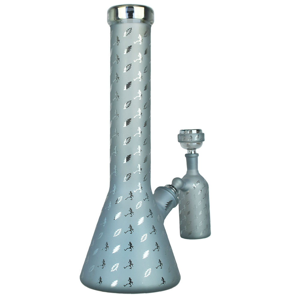 Grateful Dead x Pulsar Lightning Skellies Beaker Bong Set | Blue | Back View