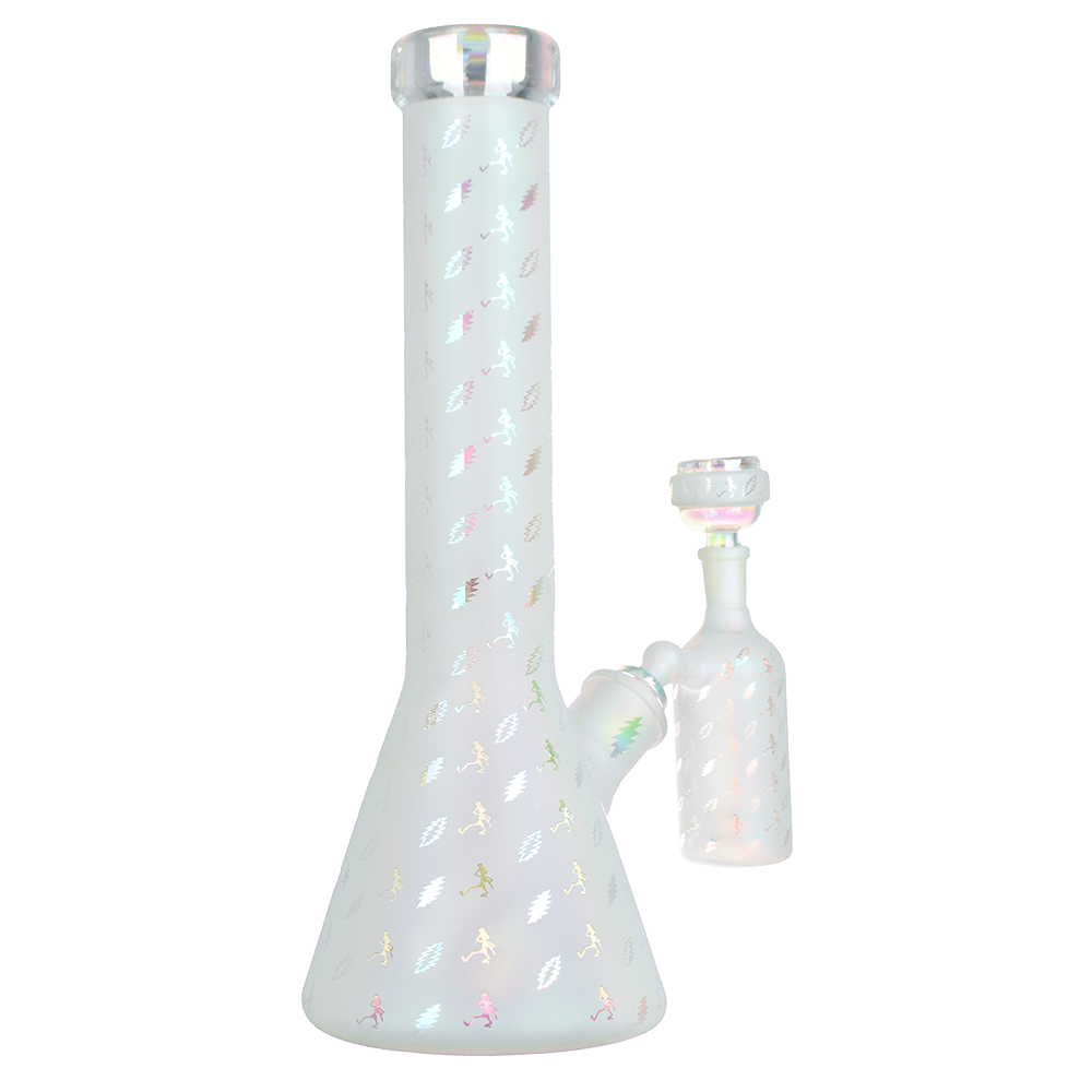 Grateful Dead x Pulsar Lightning Skellies Beaker Bong Set | Clear | Back View