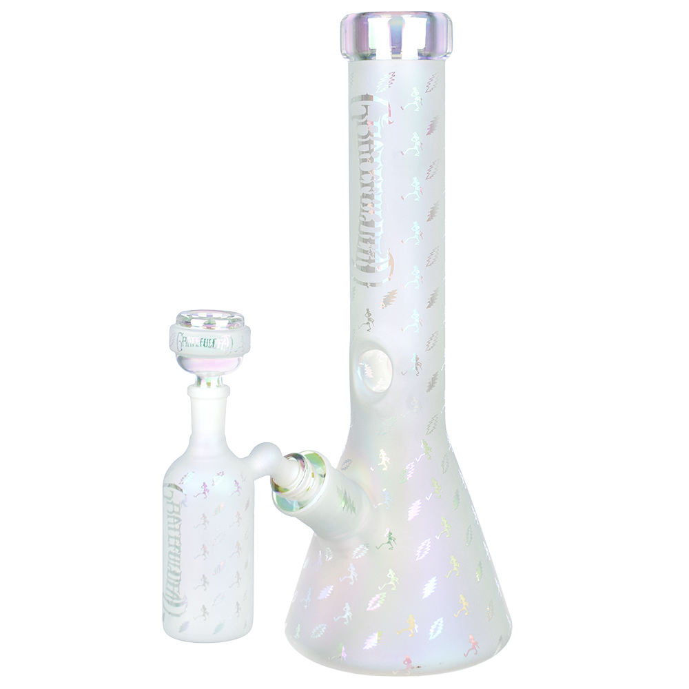Grateful Dead x Pulsar Lightning Skellies Beaker Bong Set | Clear | Front View