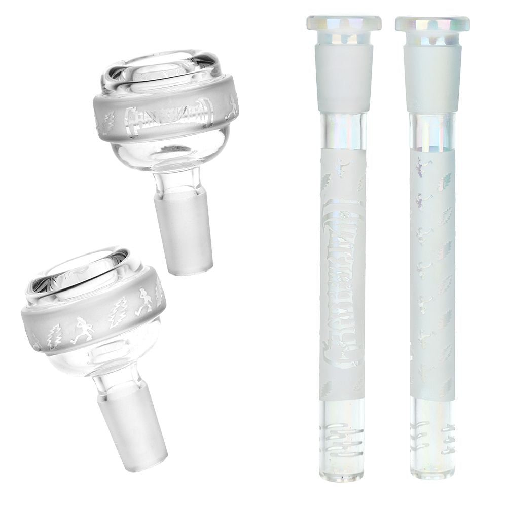 Grateful Dead x Pulsar Lightning Skellies Straight Tube Bong | White | Slide & Downstem Close View