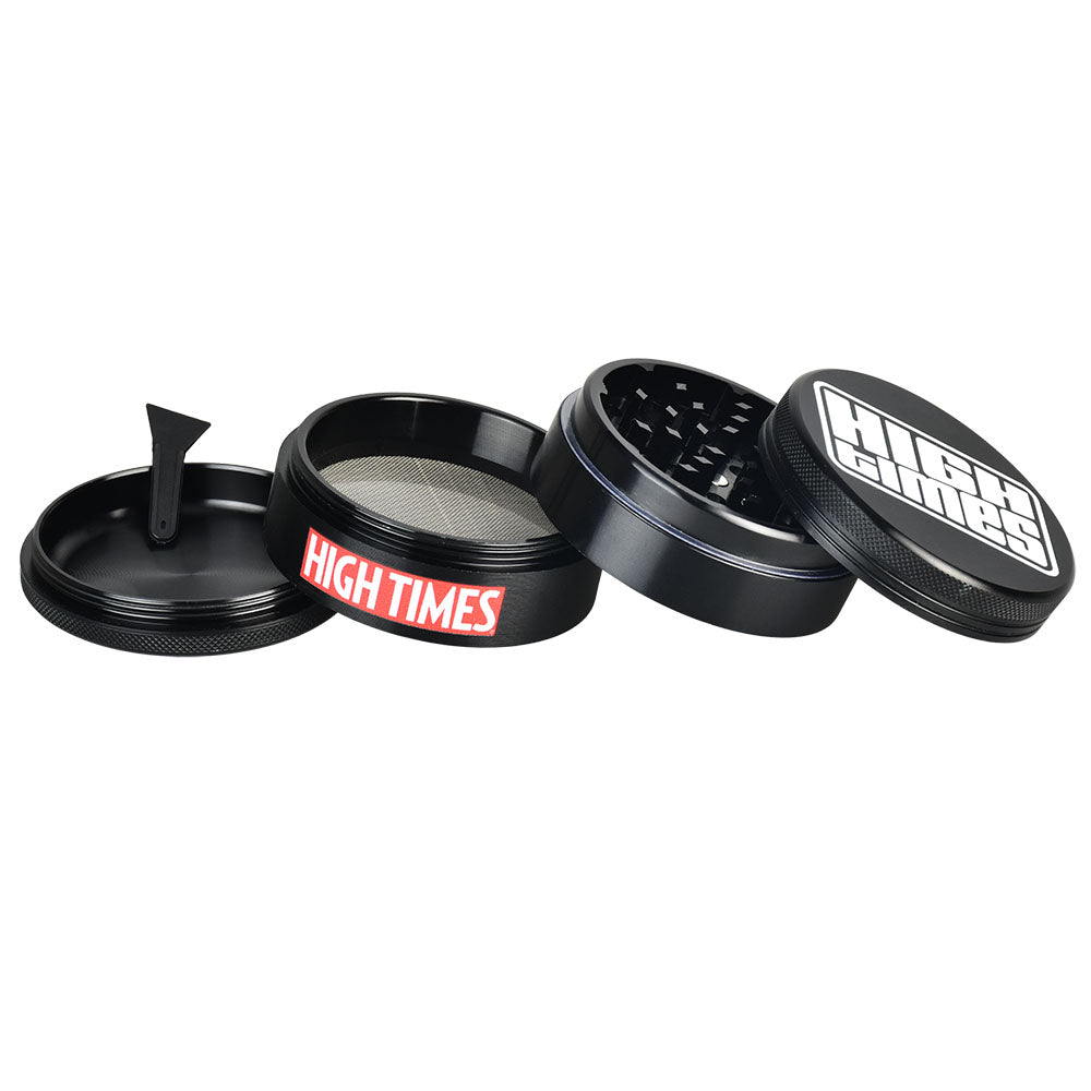 High Times® Black Metal Grinder | 4pc | 2.5" | Pieces Spread