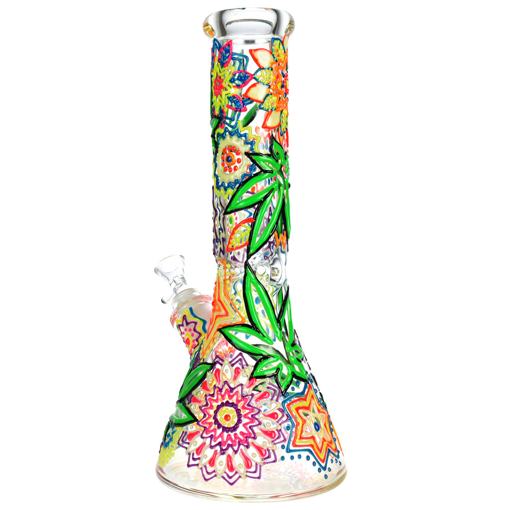 Mandala Hemp Leaf Beaker Bong | Back View