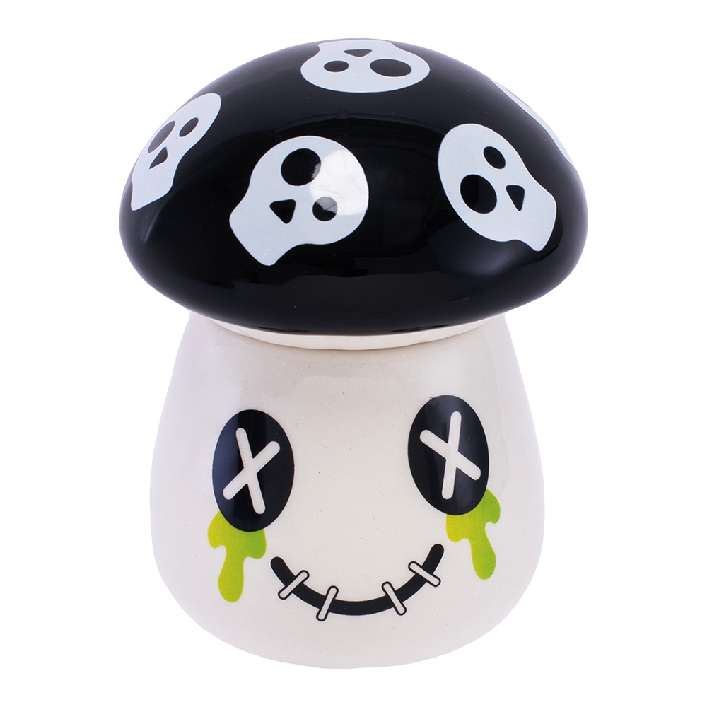 Mushroom Skull Ceramic Stash Jar | Front View