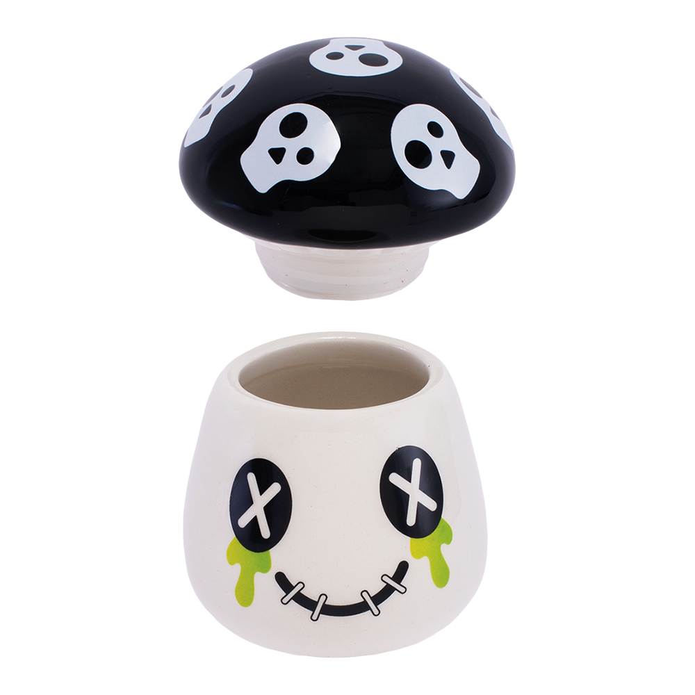 Mushroom Skull Ceramic Stash Jar | Open View