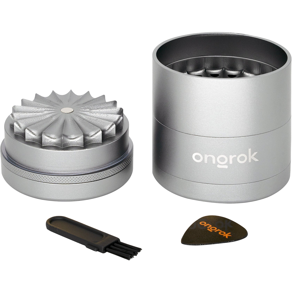 ONGROK Flower Petal Toothless Grinder | 2.5" | Silver | Mill Chamber View