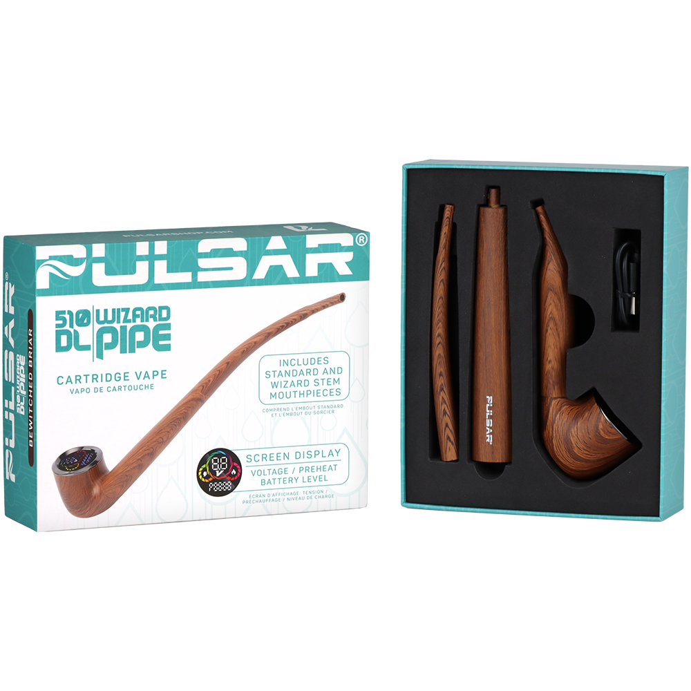 Pulsar 510 DL Wizard Pipe Auto-Draw Vape | Bewitched Briar | Packaging & Contents