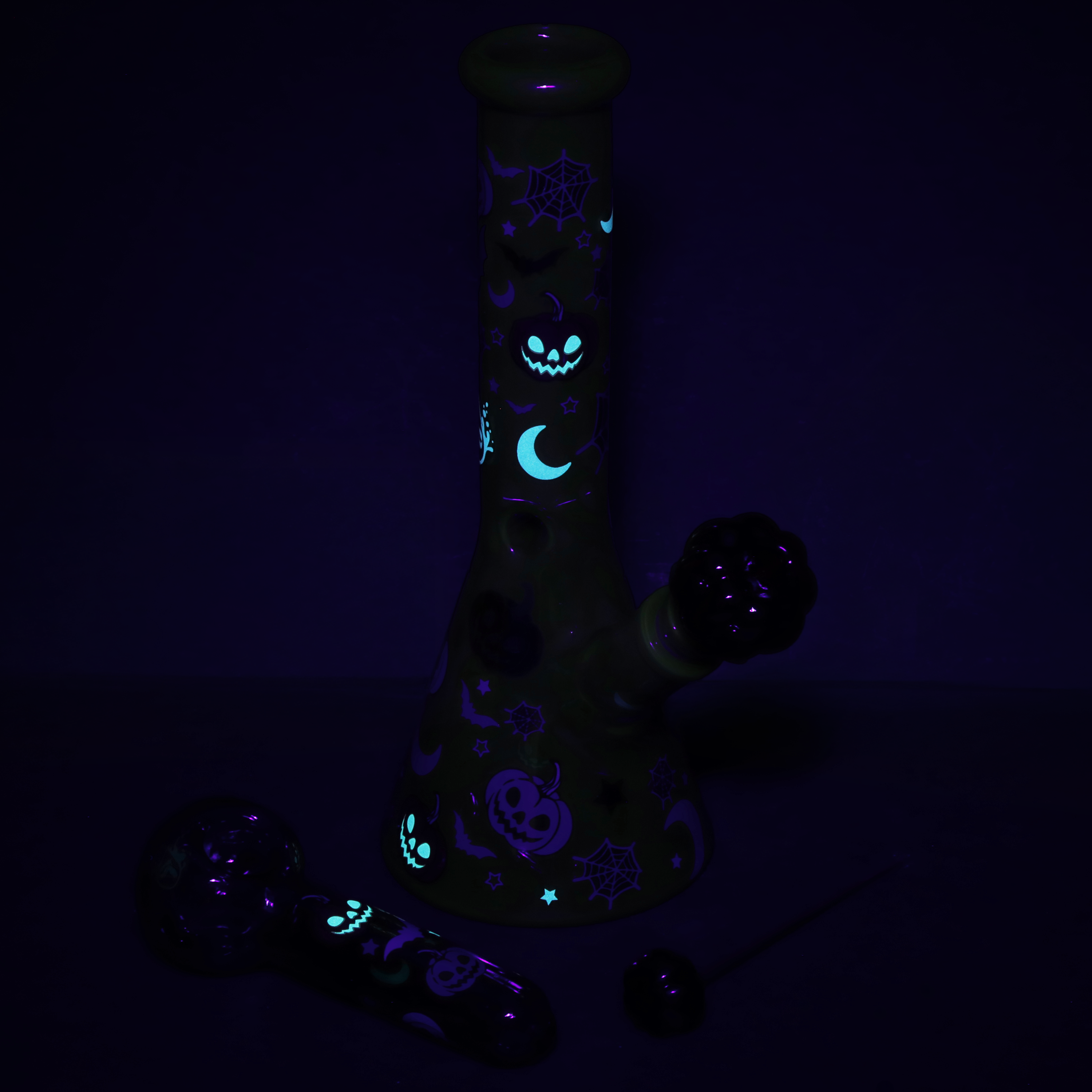 Pulsar Halloween Jamboree Beaker Herb Pipe Duo | Beaker Bong | Glow In The Dark Accents