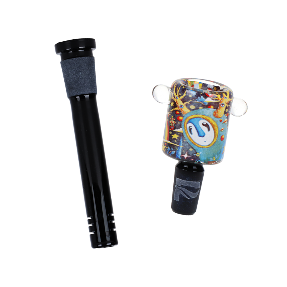 Pulsar Inside Print Straight Tube Bong | The World Was Mad | Matching Herb Slide & Slitted Downstem