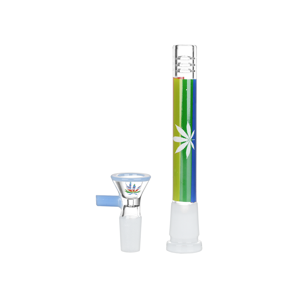 Pulsar Pride Glow Beaker Bong | Matching Downstem & Herb Slide