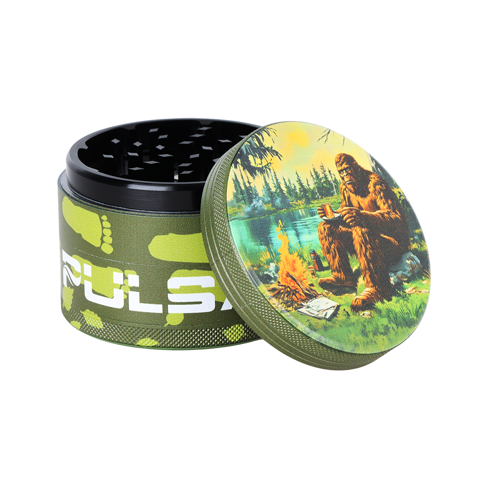 Pulsar Side Art Design Series Grinder | Bigfoot Camp | Top Open View