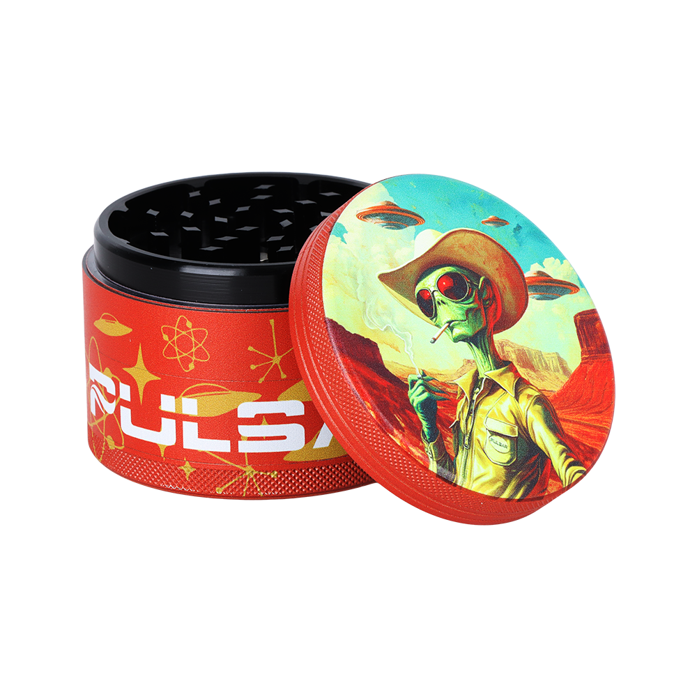 Pulsar Side Art Design Series Grinder | Cowboy Alien | Top Open View