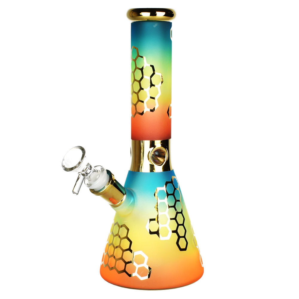 Rainbow Honeycomb Beaker Bong | Gold