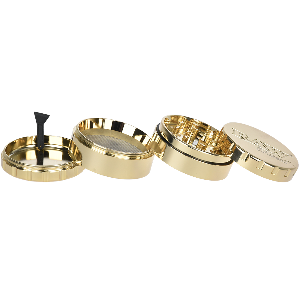 RAW Ethereal Gold-Plated Stainless Steel Grinder | 4pc | 2.25" | Pieces View