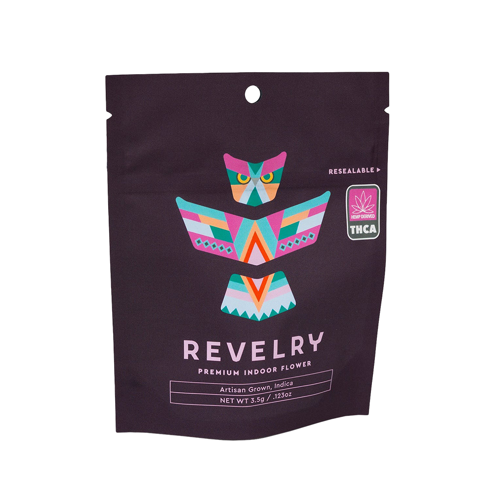 Revelry Premium Indoor THCA Flower | 3.5 Gram Package | Indica Packaging