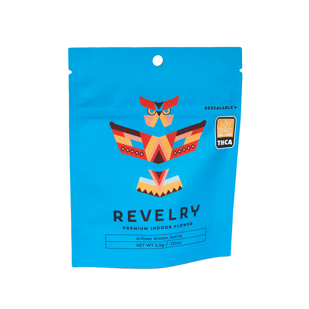 Revelry Premium Indoor THCA Flower | 3.5 Gram Package | Sativa Packaging