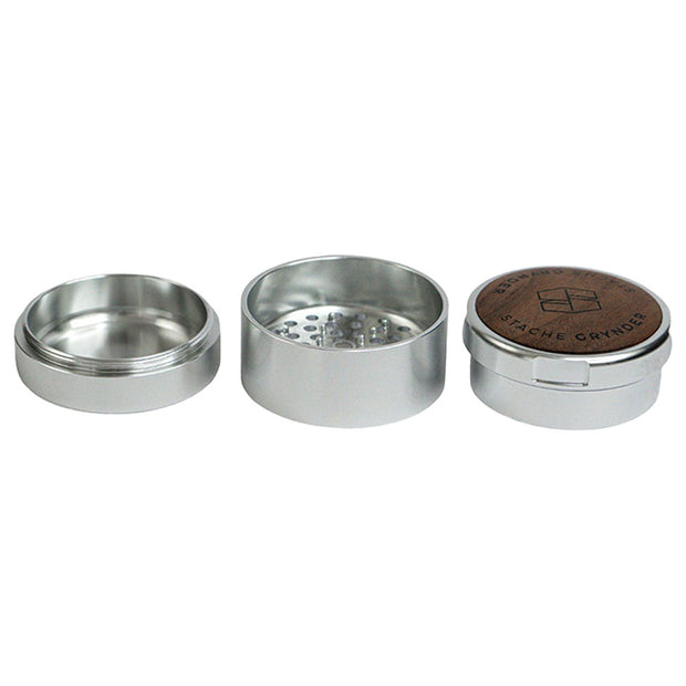 Stache Products Wood Top Grynder | 3 Piece | Silver