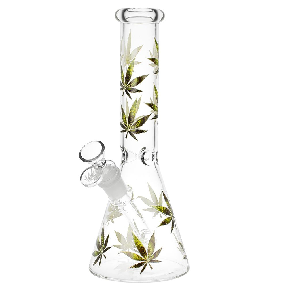Stylized Leaf Glow Beaker Bong | Green