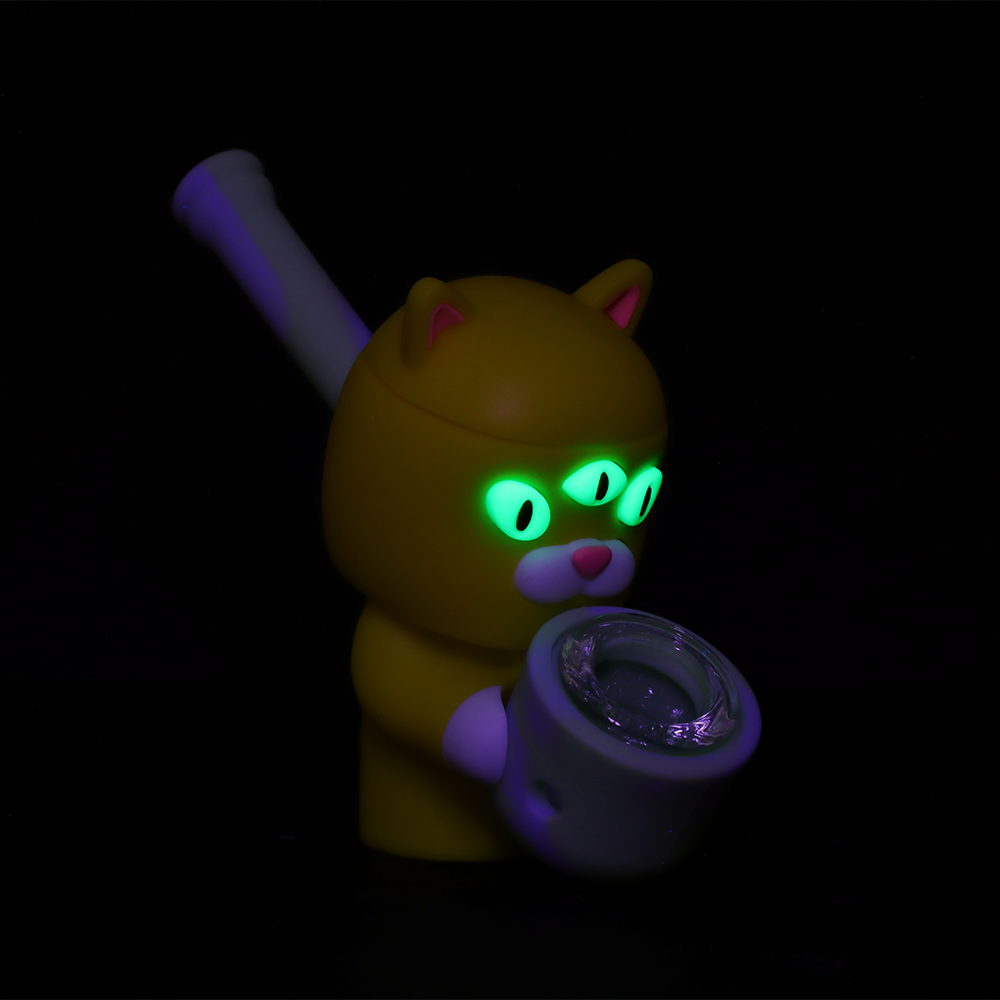 Three-Eyed Cat Secret Stash Silicone Hand Pipe | Glow in the Dark View