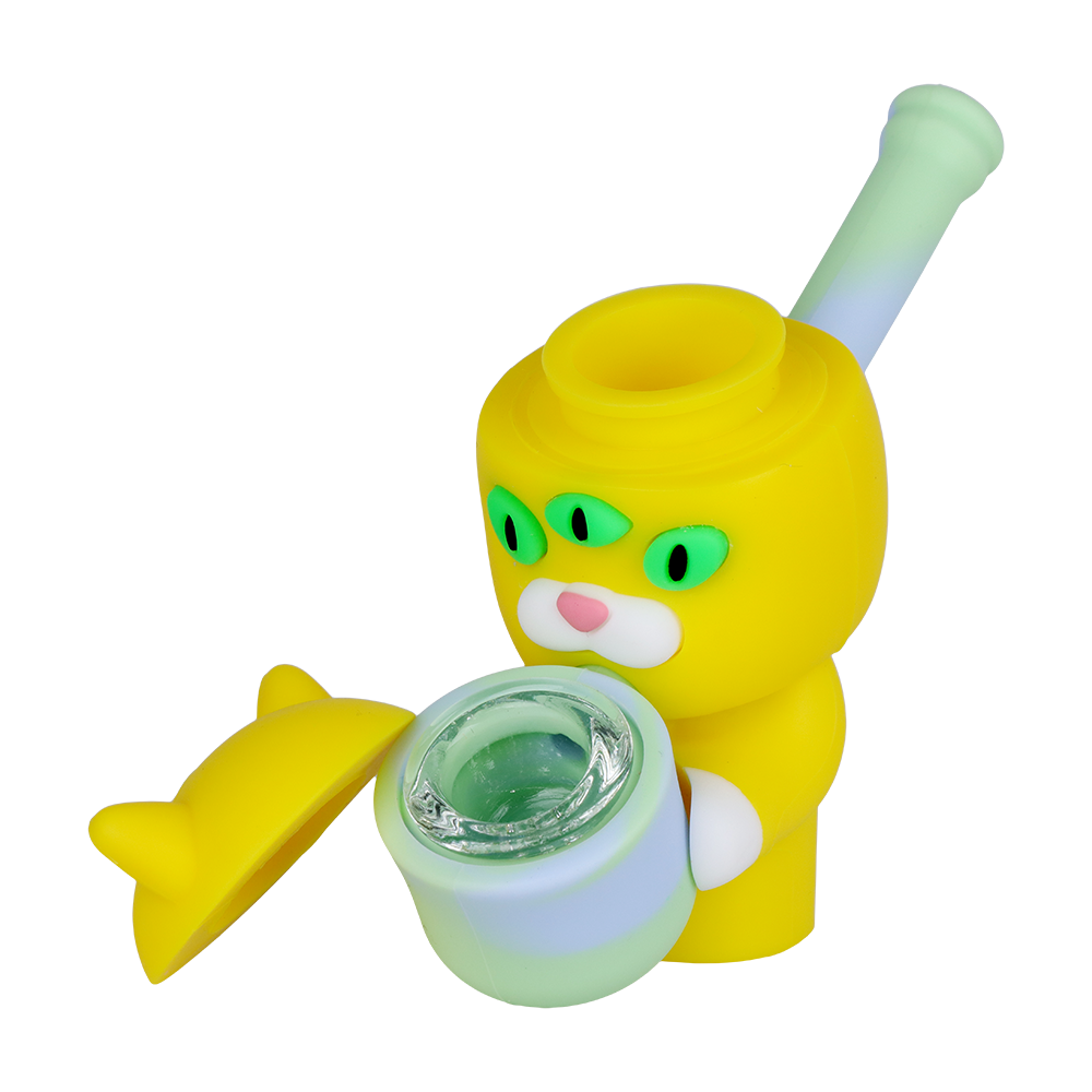 Three-Eyed Cat Secret Stash Silicone Hand Pipe | Open View