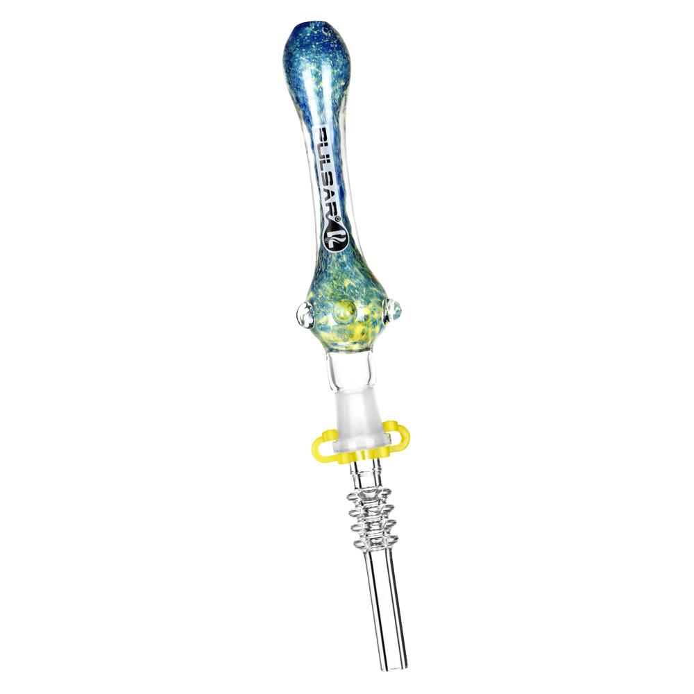 Pulsar Candy Frit Twist Dab Straw | Quartz Blue Yellow