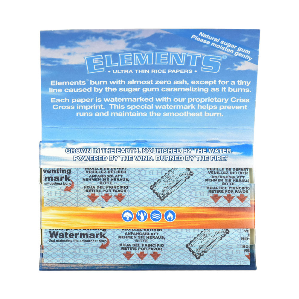 Elements Ultra Thin Rice Rolling Papers | Single Wide | Booklet Inside View