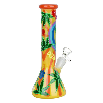 420 Leafy Sunburst Glow Beaker Bong | Back View