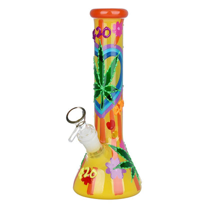 420 Leafy Sunburst Glow Beaker Bong | Front View