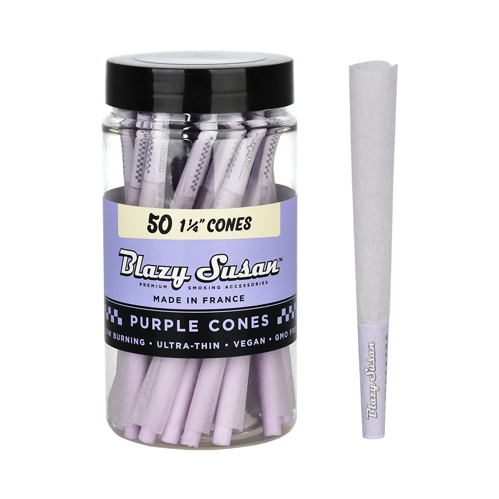 Blazy Susan Pre-Rolled Cones | Purple 50pc Jar | 1 1/4 Size