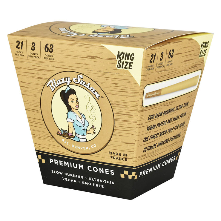 Blazy Susan Pre-Rolled Cones | Unbleached 21pc Bulk Box | King Size