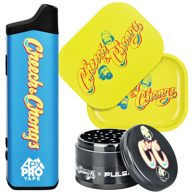 Cheech & Chong's™ x Pulsar APX Pro Vape, Yellow Logo Tray Set, & Grinder Bundle