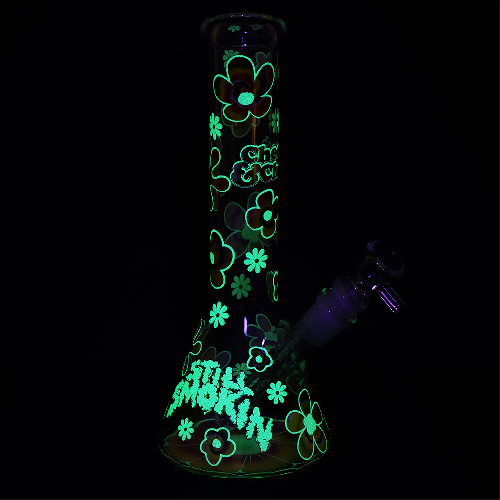 Cheech & Chong Glass Beaker Bong | Tie Dye Glow Dark View