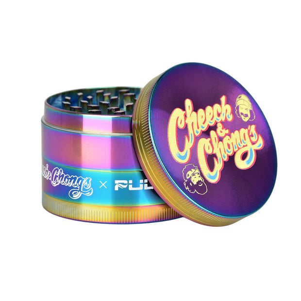 Cheech & Chong's™ x Pulsar Rainbow Metal Grinder | C&C Logo | Open View
