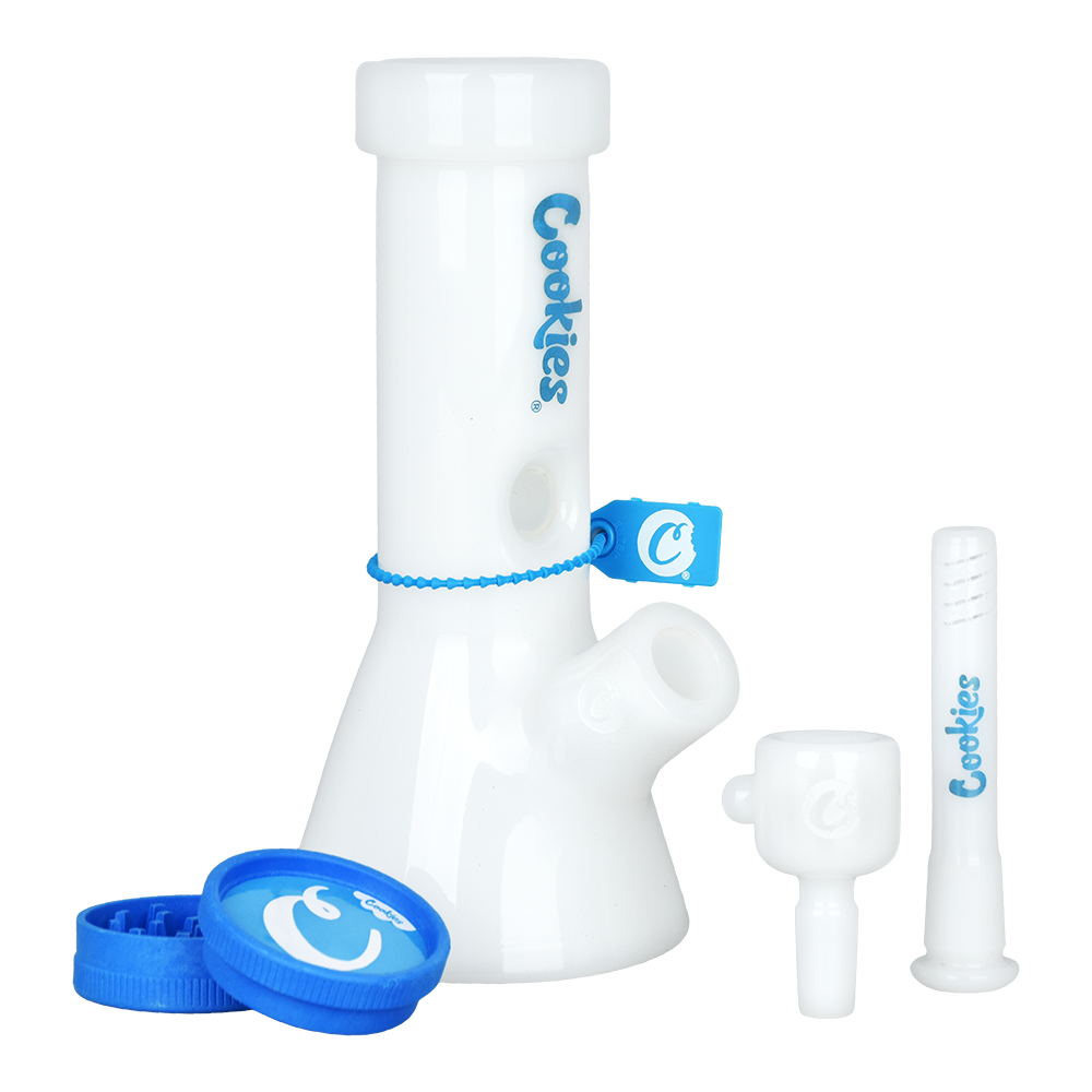 Cookies Mighty Mini Beaker Bong & Grinder Set | All White | Contents