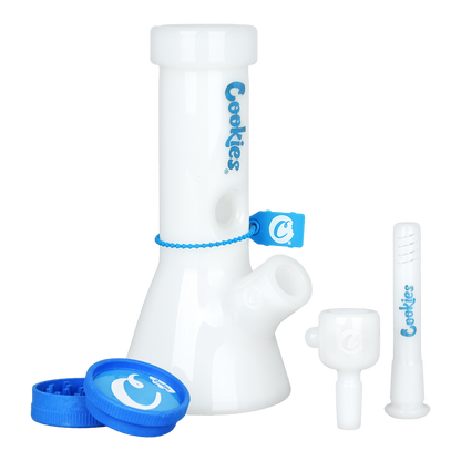 Cookies Mighty Mini Beaker Bong & Grinder Set | All White | Contents