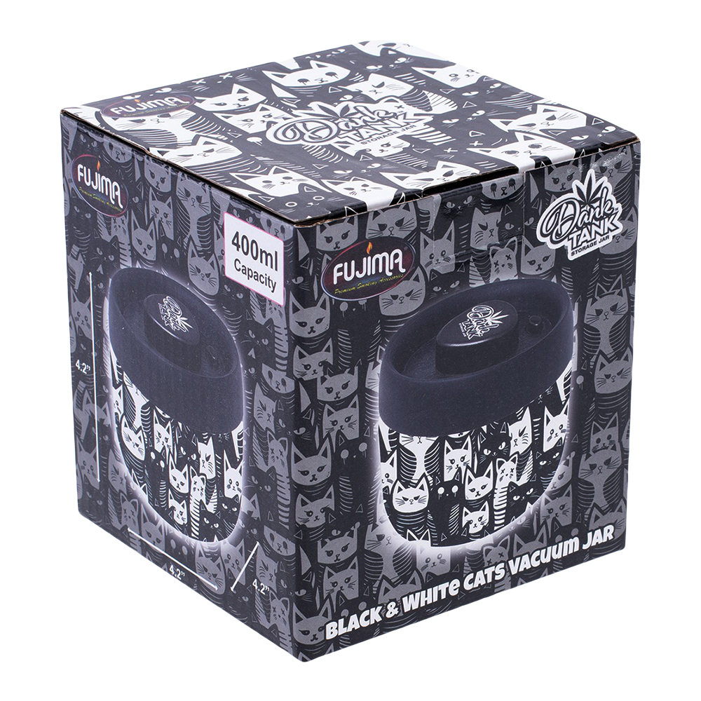 Dank Tank Vacuum Glass Jar | Black & White Cats | Packaging