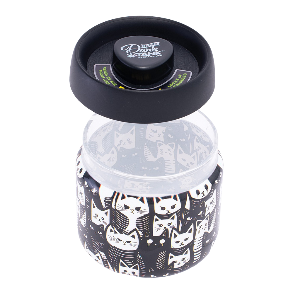 Dank Tank Vacuum Glass Jar | Black & White Cats | Open View