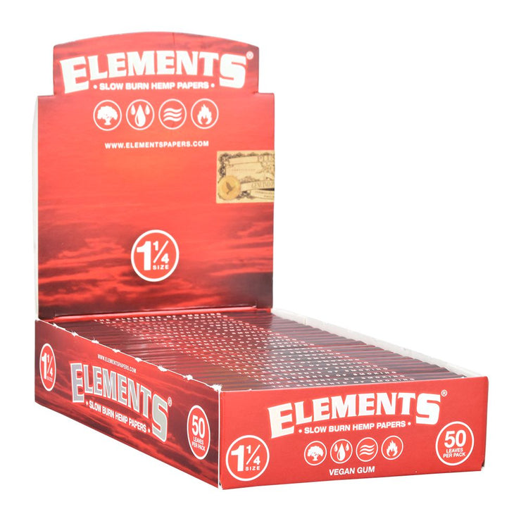 Elements Red Slow Burn Rolling Papers | 1 1/4 Size | Full Box