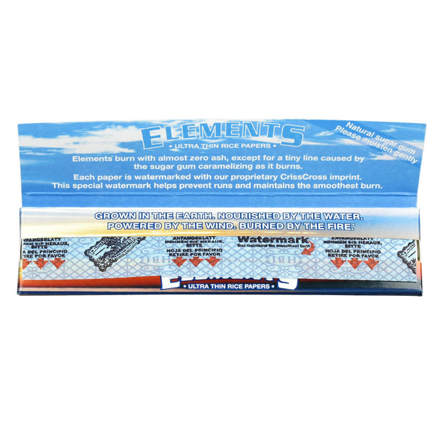Elements Ultra Thin Rice Rolling Papers | Kingsize Slim | Booklet Inside View